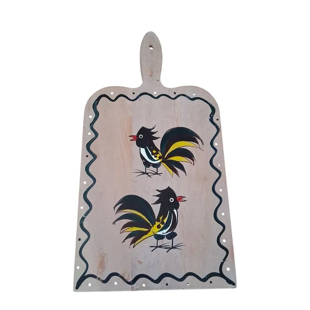 VTG Wooden Colorful Hand Painted Cutting Board Handle WOODPECKERS Japan READ